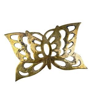 Vintage Brass-Tone Butterfly Trivet Wall Decor Plant Stand MCM Cottagecore